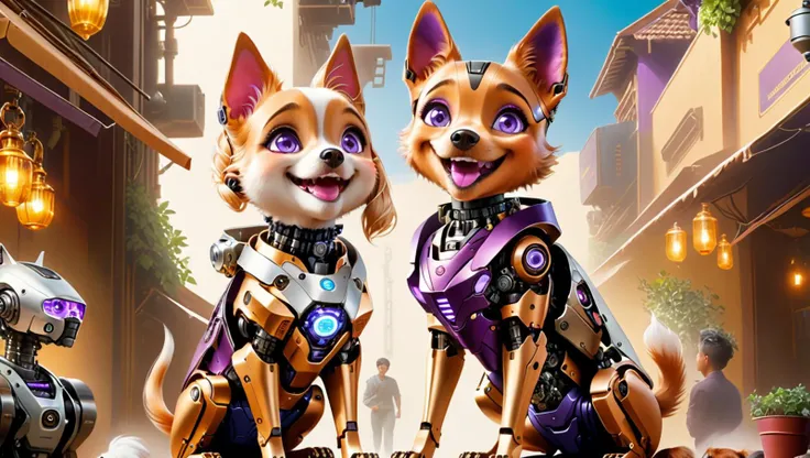 (((masterpiece))), (realistic:1.3), ((realism)), 8k,16k,( photo realistic:1.3 (best quality:1.2), ((1mechanical girl)) petting her small (mechanical dog:1.3), restaurant setting, (food porn:1.2), Textured, detailed, <lora:cyborg_style_xl:0.4> cyborg style, glowing eyes, (robot:1.3), cyborg, robotic metal (hard edges:1.2), <lora:add-detail-xl:0.7>, (happy:1.3), smile, (Excited:1.1), ecstatic, Whiskers, Animal Ears, (Cute:1.3), (funny:1.2), (cybernetic:1.6), (Cyborg:1.3), science fiction, cyberpunk, <lora:Amouranth-XL:0.6>, <lora:cortana:0.1> highres, hologram, <lora:Future_Citys_xl:0.2> (cityscape:1.1), concept art, hand on dog, petting dog, <lora:wowifierXL:0.5>, tattoos, complex, (medium sized dog being petted:1.2), small dog, (petting:1.4), cute, (good boy:1.1), best boy, Clear, Sharp image, Clear image, <lora:jijia_xl:0.5> mecha, science fiction, armor, robot, <lora:bcklt:0.4> , (full lips:1.2), (beautiful smile:1.2), (black and purple armor:1.2), blue eyes, Pixie cut, Honey Blonde Hair, Olive skin tone, Tote bag, Coastal cliff