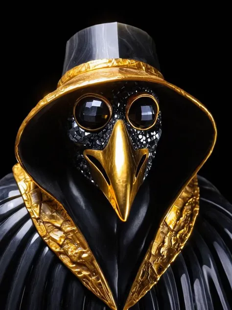 Plague doctor made of Obsidian Gold, night, close-up, Dark Background, ObsidianGold, <lora:ObsidianGold:0.7>