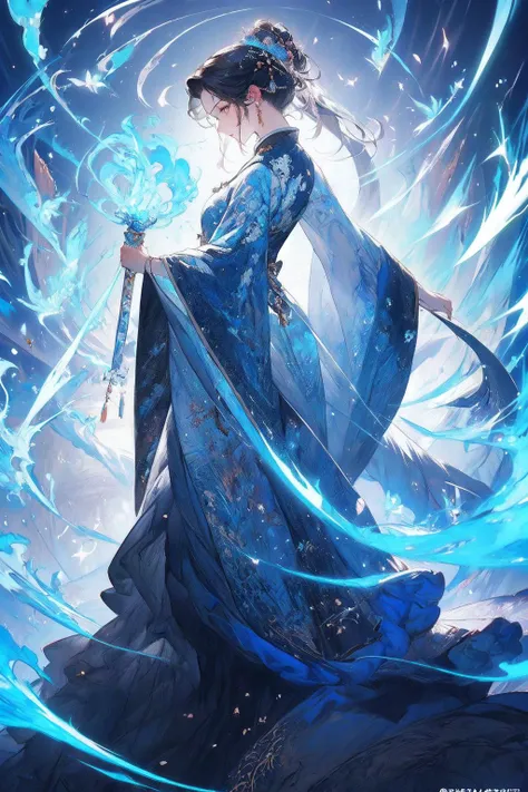 full body, (masterpiece, top quality, best quality, official art, beautiful and aesthetic:1.2),(1girl),extreme detailed,(fractal art:1.3),colorful,highest detailed,masterpiece,best quality,1girl,solo,Chinese clothes,Chinese style,glowing,<lora:Chinese style_20230608155715-000010:0.8>,white clothes, blue dress
