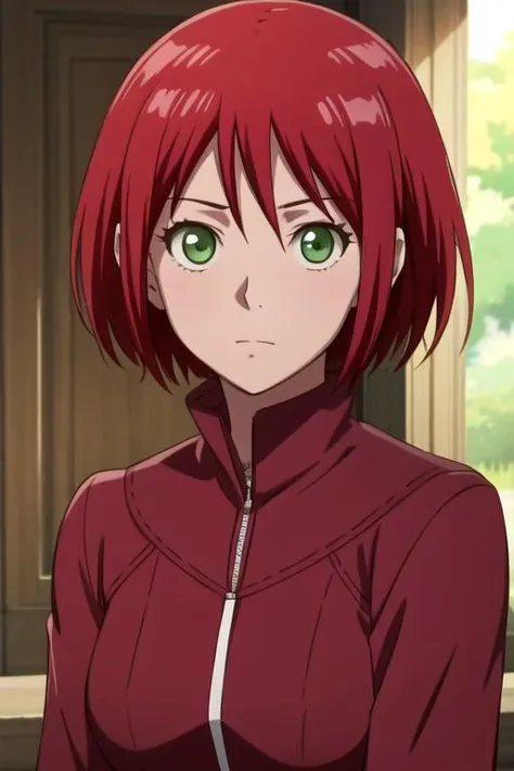 masterpiece, best quality, sketch, 1girl, solo, looking at viewer, upper body, , , , <lora:shirayuki-hime:0.76>, shirayuki-hime, red hair, green eyes, jumpsuit, , , HD-DVD