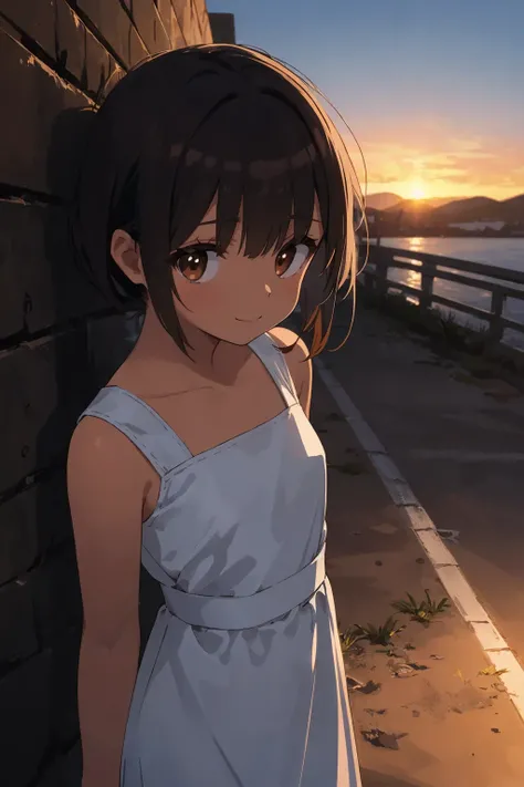 (finely best quality illustration:1.1),
(foreground in focus, background blurred), (blurred background), (post-apocalypse:1.1),
outdoors, sunset, concrete embankment, sea, prostitution,
vietnamese, solo, , 1Girl stabding on dock,
perfect anatomy, (brown_skin:1.1),
small_breasts, collarbone,
black hair,
asymmetrical bangs,
brown eyes, (narrowed_eyes:1.15), looking at viewer,
long eyelashes,
light smile,
simple white ao_dai, vietnamese dress,
BREAK
close-up,
from above, best quality,