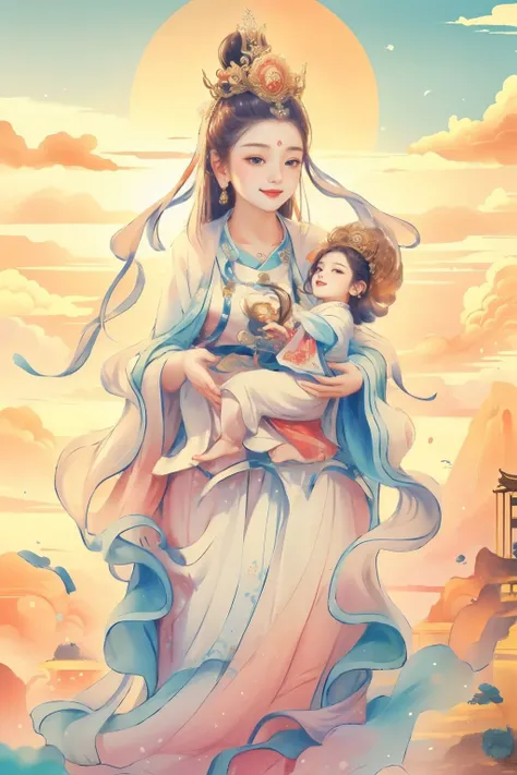 ((best quality)), ((masterpiece)),((multiple girls,smirk)),standing,
<lora:pasguanv1:0.389>,(guanyin),hanfu,
mountainous horizon