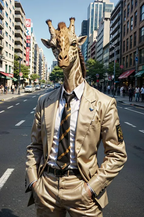 Araffe in a suit and tie standing on a city street - SeaArt AI