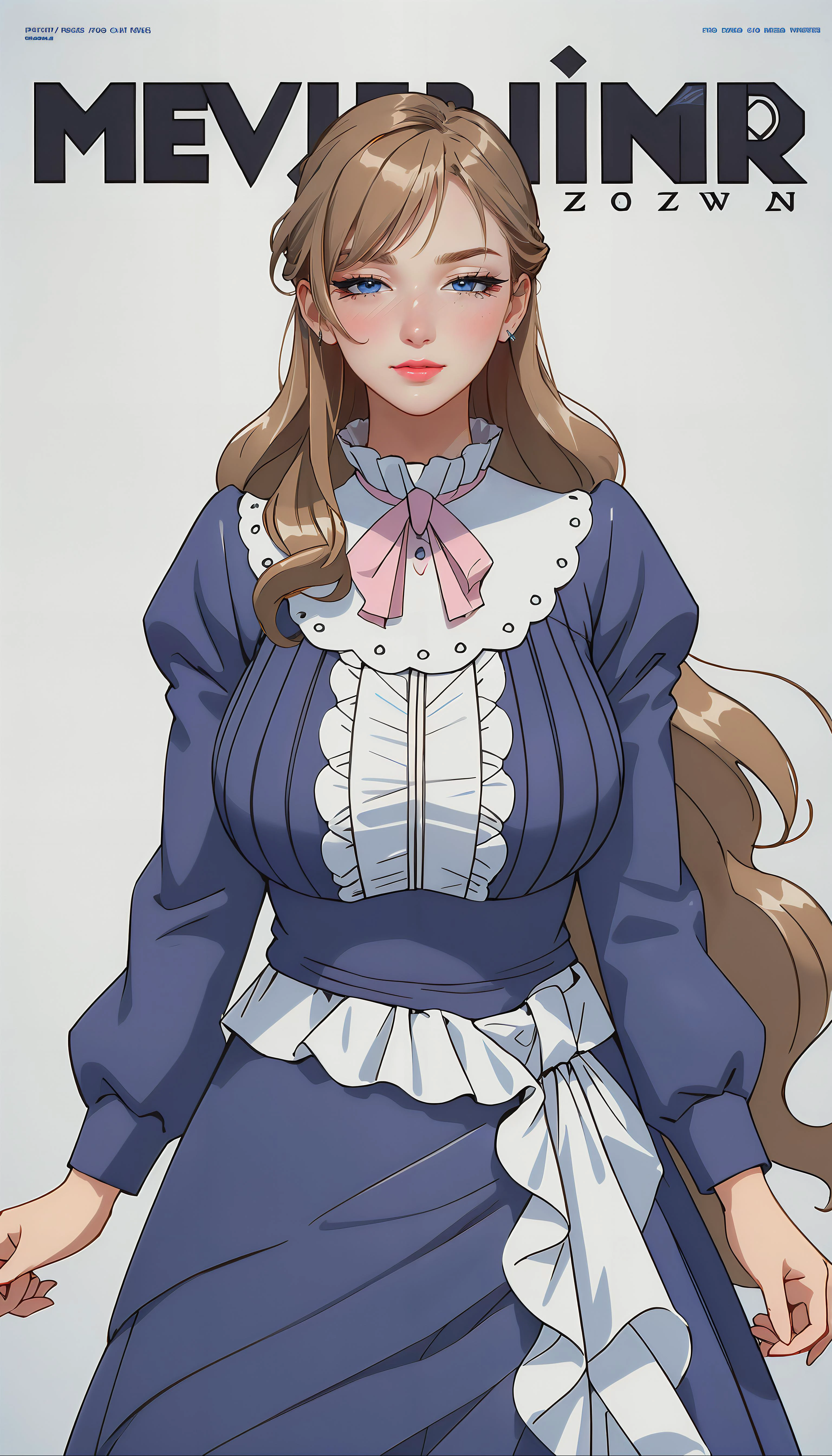 white background, simple background ADDCOMM
(masterpiece, realistic:1.3), (extremely intricate:1.2), (photorealistic:1.4), (extremely delicate), (ultra realistic:1.3), hyperrealistic photography, extremely detailed, edge quality, 8k resolution, UHD, HDR, RAW photo, dslr, realistic LUT, cinematic LUT, (best quality:1.3), absurdres, standing at attention, focus on face, <lora:ostris_HDhelper_v10:0.1>, <lora:ostris_detailSlider_v40:1.1>, <lora:jujoHotaru_hyperrefiner_v090:1>, <lora:envy_betterhands_beta2:1.2>, ADDBASE,
extremely detailed magazine cover-style digital painting, (magazine cover-style:1.3), adding a touch of fantasy to the scene, the text on the cover should be bold and attention-grabbing, with the title of the magazine and a catchy headline, the overall style should be modern and trendy, with a focus on fashion and fantasy, helvetica-bold ADDROW
(pale skin, detailed skin:1.3, Glossy skin + Shiny skin:1.1, Bright_Front_face_Lighting), exquisite stud earrings, necklace, lace choker, gigantic breasts, perfect hands, perfect fingers, skinny body, fit body, slim, narrow waist, narrow hip, slim legs, long legs, <lora:kisaku_mamaHaha_sylvia_v10:0.7>, blue eyes, blonde hair, bangs, long hair, makeup, red lipstick, braid, frills, blue dress, puffy sleeves, long sleeves, white collar, pink bowtie, dimonapatrick_portraitECU,