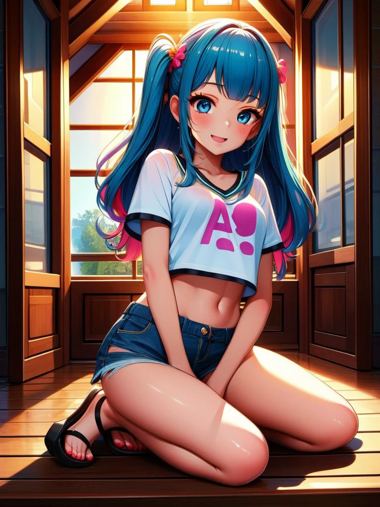 (masterpiece, best quality, detailed:1.5), solo, <lora:girllikewindowviews:0.9> (window views:1.2), from side, overlooking, night, alley, <lora:happy_gyaru_V1:0.75> flashy gyaru, happy, showy,too many accessories, colorful , kogal, BREAK blue hair, sandals