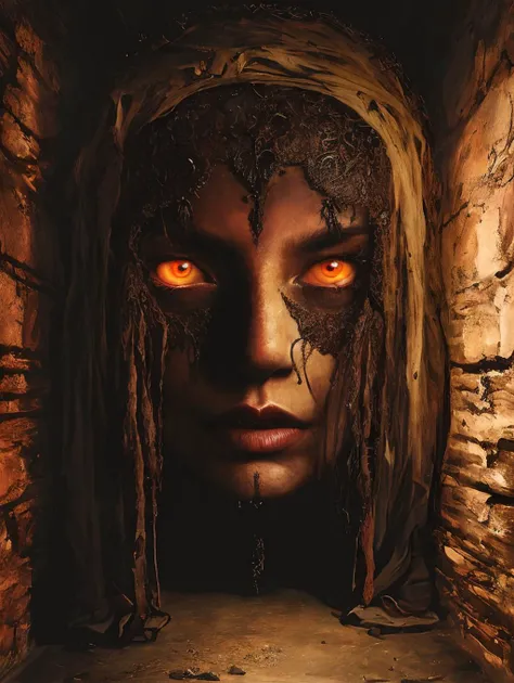 masterpiece, best quality, hyperrealism, hyper realistic color photo, realistic photography, dark atmosphere,
a witch walking in dungeon, (face to viewer:1.331), paint by Minimalism, Impressive, Titian, Procedural, Rust