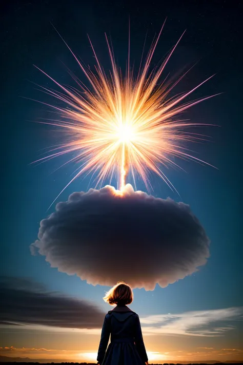 1girl, (explosion), burst of light, dark sky, illuminated sky, <lora:add_detail:1>