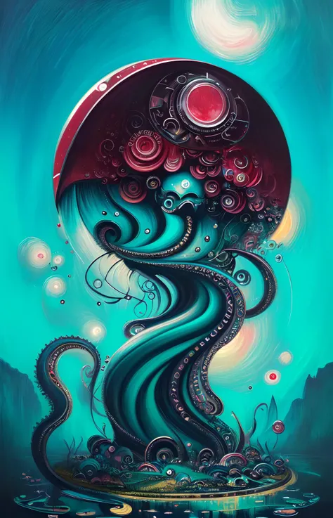 cult of cthulu, (geometric:1.2), (futurism), impressionist, detailed, 1girl, majestic, breathtaking, (suggestive:1.1), (depressing:1.4), (cute:1.4), enticing, (irresistible:1.5), disturbing, (fascinating:1.3), (magnetic:1.2), (ruby), (aqua)