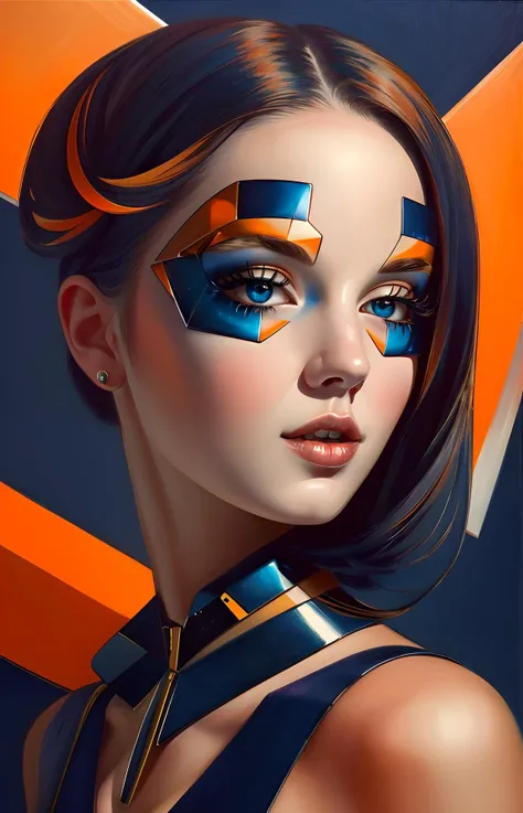(geometric:1.2), futurism, impressionist, detailed, 1girl, majestic, breathtaking, (suggestive:1.3),(depressing:1.3), (cute:1.2), enticing, (irresistible:1.3), disturbing, fascinating, (magnetic:1.2), (tangerine), (navy)