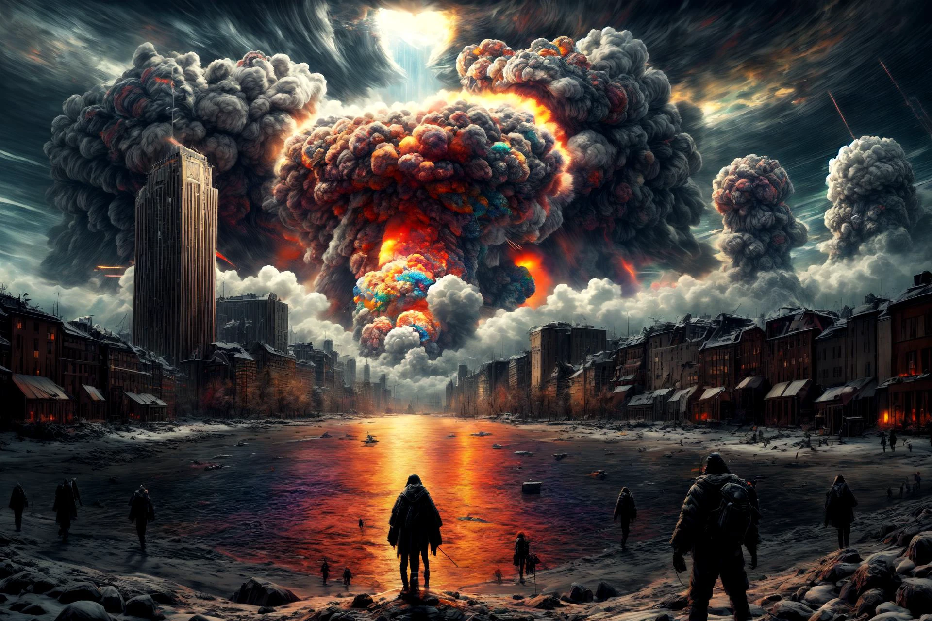 masterpiece, best quality, highres, 8k, (((colorful))), <lora:martius_fuzz:0.6> martius_fuzz, one large illuminated nuclear blast with shockwave by emb-nuke2 in the distance, long distance shot <lora:more_details:1>