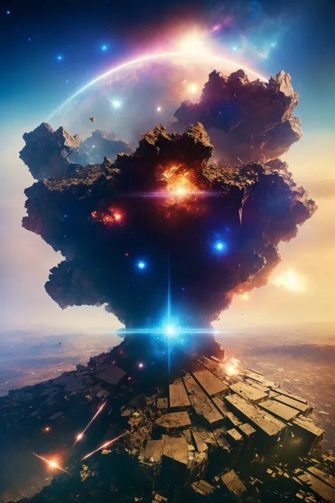 Fragmented Supernova, Fractured Shards of Crumbling Beauty, Voxel Fractals, Hyper Detailed, Fragments, Eldritch