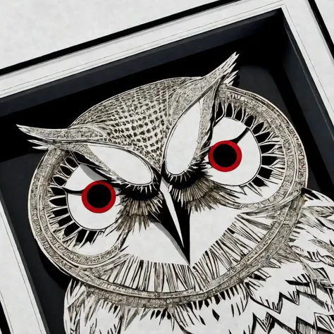 RAW photo, 8k uhd, Analog style, (Masterpiece, Best Quality, Highres:1.3), dramatic, cinematic, (paper-cut craft:1.3), BREAK,
intricate (paper-cut craft:1.4) of mysterious intricate ornamented (owl:1.4), (beige square photo-frame:0.7), circle mask, (forest, mountain:1.3), (winter, moon:0.5), (green, blue, brown, white:1.1), (black, gold:0.8), (paper-cut craft, colorful, layers, flat, fabulous, children's book:1.2), (hyperdetailed, absurdres:1.1), BREAK,
<lora:more_details:0.1>