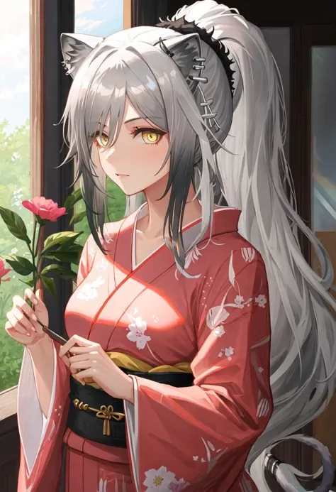 best quality, masterpiece, highres, solo, {schwarz_arknights:0.90}, {yukata:1.30}, {kimono:1.15}