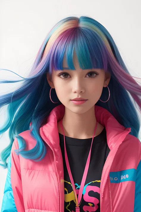ultra realistic, glow, pink lens flare, beautiful girl, ultra detailed eyes, mature, plump, thick, (long flowing hair:1.1), wavy hair, (blue and pink hair), (Dual color hair:2), (Blue hair), (colorful hair highlights), (Cyberpunk Techwear Japanese Streetwear Longline Hoodie), (Cyberpunk Streetwear Kanji Joggers), glowing headphones, beanie, rainbow painting drops, paint teardrops, woman made up from paint, entirely paint, splat, splash, (outside), (bioluminescent hair:1.5), (glowing eyes:1.2), ((makeup)), fierce, powerful, (holding spraycan:1.3), splashes of color, absolutely eye-catching, ((caustic)), dynamic angle, beautiful detailed glow, intricate background is vibrant dreamscape (painting graffiti:1.3), (glowing tail), (painted city landscape), (Urban), (realistic urban fashion), (graffiti wall), unfinished graffiti, ghetto,(looking at wall:2), black hoodie, (backwall present), (colorful mist), buckles, belts, straps, a girl standing in front of a graffiti wall, cyberpunk art, techwear jacket, black gloves, with buckle and tape, HD, 8K, extremely detailed, photography, photorealism, natural light, masterpiece, best quality, amazing, intricate, highly detailed, sharp focus, cinematic,