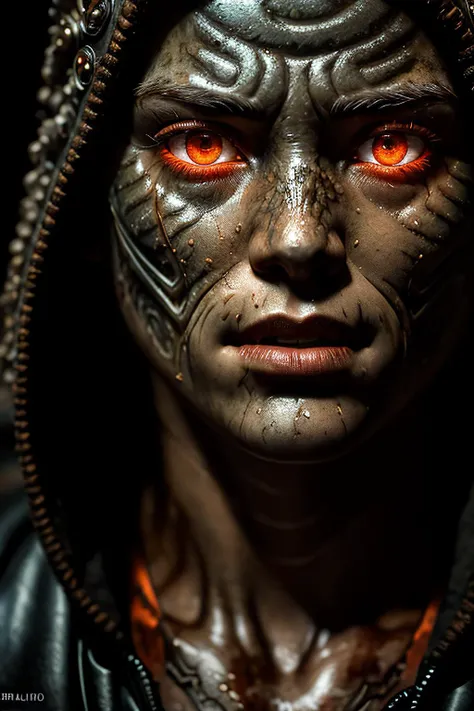 Movie, ((Face close up)), best quality, clear graphics, torch light, (The detail is clear to every hair on the face), 1girl, demonic, evil, nsfw, sexy woman, eye depth, (brother moons), (dead space) ,science fiction, (beautiful glowing red eyes), photo realistic, 20 megapixel, nikon d850, ((vibrant, photo realistic, realistic, dramatic, sharp focus, 8k)), (faded freckles:0.6), subsurface scattering, sharp, retouched, intricate detail, by Greg Rutkowski, by (Jeremy Lipking,:0.8), ((junji ito)), by ralph bakshi,((Silent Hill)), H.R. Giger, Beksinski, (intricate details:1.12), hdr, (intricate details, hyperdetailed:1.15), complex background, stuff in the background, highly detailed, (gloomy:1.3), dark, dimmed, hdr, vignette, grimy, (slate atmosphere:0.8)