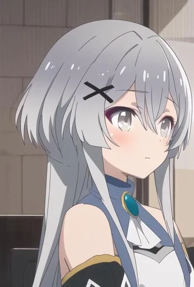 1girl, masterpiece, best quality, best quality, (Intricate detailed:1.2), light gray hair, light gray eyes, <lora:misana-08:0.8> dual long ponytail, dress, bare shoulders