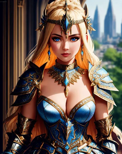 asterpiece, high quality, 4K, beautiful design, shiny, from above, top angle, (redshift style:1.1), (analog style:1.1), sexy, realistic, photo shoot, professional, high contrast, European woman,[Elsa Jean|Lana Rhoades], 1girl, solo, expressive look, HDR, highest quality, sharp focus, looking at viewer, facing viewer, 8k, blue eyes, wearing WAR_glam armor, armor decorated with jewels, warrior armor, helmet, barbarian armor, final fantasy xiv setting, (upper body closeup:1.2), (extreme closeup:1.2), face focus, haute_couture designer dress, (white embroidery :0.95), beautiful dress armor,

<lora:Warrior_Couture:0.75>, (hc_gown, a woman ,posing for a picture on a balcony , wearing hc_gown:0.978), decorated with diamonds, (((full body picture)))