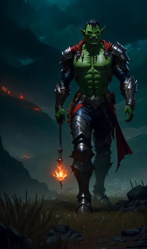 full-body,orc,portrait,hc_gown,war_glam armor,haute_coture,Temperate grassland landscape,masterpiece,8k,highest quality,intricate,ornamented,action posture,cinematic lighting,Aluminum Coral,highly detailed fabric,<lyco:Warrior_Couture:1>,