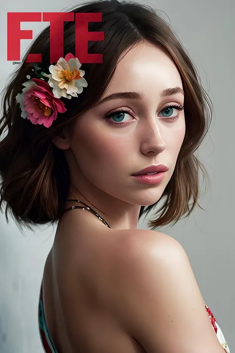 photo of (4lyd3bc4r:0.99), a woman in the cover of a fashion magazine, (magazine cover:1.3), modelshoot style, (extremely detailed CG unity 8k wallpaper), photo of the most beautiful artwork in the world, professional majestic oil painting by Ed Blinkey, Atey Ghailan, Studio Ghibli, by Jeremy Mann, Greg Manchess, Antonio Moro, trending on ArtStation, trending on CGSociety, Intricate, High Detail, Sharp focus, dramatic, photorealistic painting art by midjourney and greg rutkowski, (floral dress with neckline), (looking at viewer), (detailed pupils:1.3), (modern outfit:1.2), (closeup), red lips, (eye shadow), (magazine cover with logo), (magazine text), (magazine title:1.1)