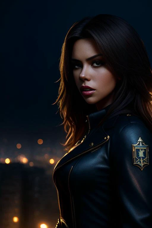 SFW portrait of wonderful women masterpiece portrait photo of izzycka a cyberpunk private detective, high detail, trending on artstation, realistic, detailed face, overall, dark hair, dirty, drone, Blade Runner city, neo lights, dark, rain, night, RAW, canon r6, wide shot, sharp, blurry background, rule of thirds, dramatic lights, dark shadows, ((masterpiece, best quality)), best quality, (high detailed skin:1.2),8k