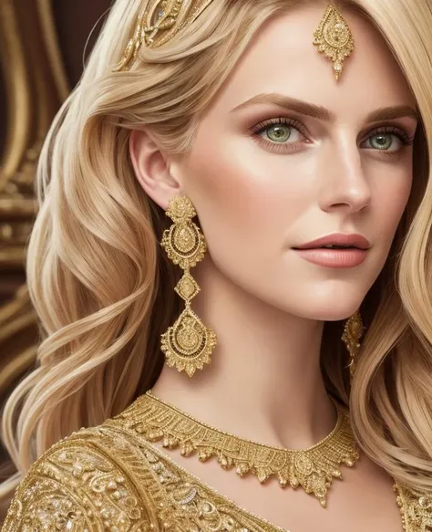 a photography, HD,, photo, woman, beautiful dress ornate, style portrait of a gorgeous blond female in the style of stefan kostic, realistic, half body shot, sharp focus, 8 k high definition, insanely detailed, intricate, elegant,