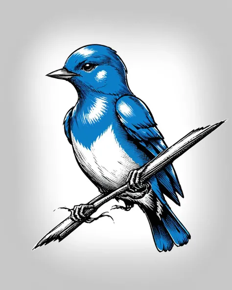 Scratchboard illustration of a Plain Bluebird looking like a Necklace, (by Bernardo Bellotto:1.0) , Surprising, broad lighting, expressive brush strokes, Dota style, wallpaper, League of Legends, <lora:Wizards_Scratchboard_Illustration:1>