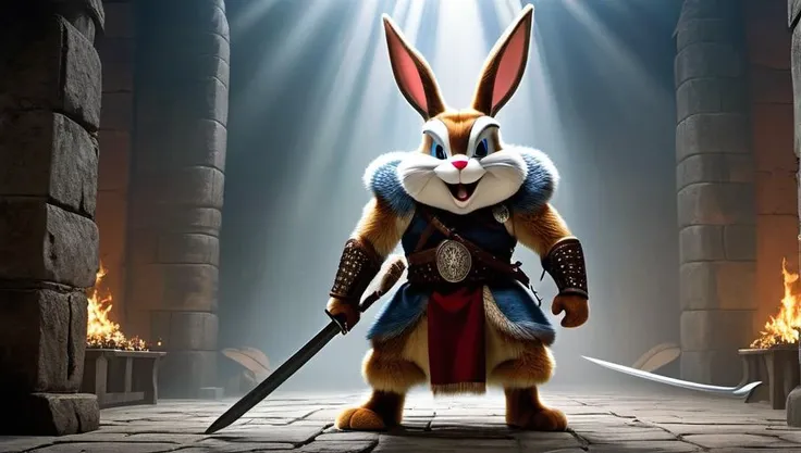 nsfw, horrifying scene,photo taken by Cannon EOS 50D, 8k, hd, masterpiece, canon camera,ultra realistic, 50 furry Bugs Bunnys, the iconic Looney Tunes character, Bugs Bunny, reimagined as a horrifying Viking warrior, standing proudly in full armor. His once familiar features are now twisted into a menacing grin, revealing sharp teeth and glistening eyes. His body is adorned with intricate Norse designs, and he wears a horned helmet that towers above him, accentuating his imposing stature. A massive broadsword is slung over his shoulder, ready to be drawn at a moment's notice. The armor itself is made of rusted iron and adorned with skulls and bones, further enhancing his fearsome appearance. Surrounded by a dimly lit, misty background, Bugs Bunny's new form as a terrifying viking warrior is emphasized, creating an eerie and unsettling atmosphere. The image is titled "Viking Bugs Bunny: The Conqueror," hinting at the brutal and merciless nature of this once-beloved cartoon character. (((<lora:Bugs-BunnyFRL22nO:0.8> )bugs bunny)))dead enemys lying on the ground, photo taken by Cannon EOS 50D, 8k, hd, masterpiece, canon camera,ultra realistic,professional photo,raw photo,(masterpiece,best quality:1.8),(32k UHD resolution,8k wallpaper),
, ((looney tunes characters (Bugs Bunny, Tweety Bird, Lola Bunny, Wile E Coyote, Elmar Fudd),as 50 viking warriors, valkyrians)) celebrating a victorious won war, victorious poses, background: inside of an ancient viking town hall