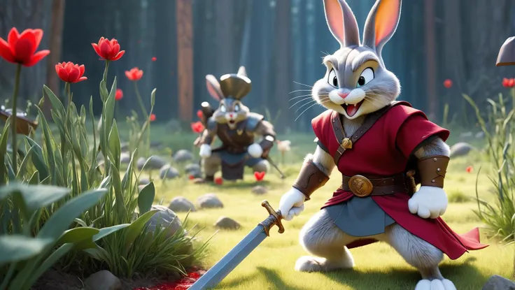 landscape,photo taken by Cannon EOS 50D, 8k, hd, masterpiece, canon camera,ultra realistic,professional photo,raw photo,(masterpiece,best quality:1.8),(32k UHD resolution,8k wallpaper),
Bugs Bunny, in a horrifying transformation, as a viking warrior clad in full armor, standing triumphantly amidst a scene of carnage. His fur is now a menacing shade of black, and his signature white gloves are stained red with blood. His eyes, once bright and mischievous, now burn with a cold, unyielding fury. The armor itself is a testament to his ruthlessness; it is crafted from the bones and skulls of his defeated enemies, forming a macabre collage of death. Behind him lies a field littered with the bodies of countless enemies, their lifeless forms scattered about like discarded dolls. At his feet, several defeated warriors lie bleeding out, their weapons and shields scattered around them in defeat. The image is a stark contrast to the lovable and innocent character that Bugs Bunny once was, serving as a chilling reminder of the brutal and unforgiving nature of war. ((<lora:Bugs-BunnyFRL22nO:0.8> bugs bunny as viking warrior <lora:GarkEst:1><lora:warrior_13AL:1>))dead bloody enemys on the ground, photo taken by Cannon EOS 50D, 8k, hd, masterpiece, canon camera,ultra realistic,professional photo,raw photo,(masterpiece,best quality:1.8),(32k UHD resolution,8k wallpaper),
, ((looney tunes characters (Bugs Bunny, Tweety Bird, Lola Bunny, Wile E Coyote, Elmar Fudd),as 50 viking warriors, valkyrians)) celebrating a victorious won war, victorious poses, background: inside of an ancient viking town hall