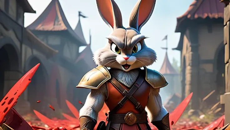 landscape,photo taken by Cannon EOS 50D, 8k, hd, masterpiece, canon camera,ultra realistic,professional photo,raw photo,(masterpiece,best quality:1.8),(32k UHD resolution,8k wallpaper),
Bugs Bunny, in a horrifying transformation, as a viking warrior clad in full armor, standing triumphantly amidst a scene of carnage. His fur is now a menacing shade of black, and his signature white gloves are stained red with blood. His eyes, once bright and mischievous, now burn with a cold, unyielding fury. The armor itself is a testament to his ruthlessness; it is crafted from the bones and skulls of his defeated enemies, forming a macabre collage of death. Behind him lies a field littered with the bodies of countless enemies, their lifeless forms scattered about like discarded dolls. At his feet, several defeated warriors lie bleeding out, their weapons and shields scattered around them in defeat. The image is a stark contrast to the lovable and innocent character that Bugs Bunny once was, serving as a chilling reminder of the brutal and unforgiving nature of war. ((<lora:Bugs-BunnyFRL22nO:0.8> bugs bunny as viking warrior <lora:GarkEst:1><lora:warrior_13AL:1>))dead bloody enemys on the ground, photo taken by Cannon EOS 50D, 8k, hd, masterpiece, canon camera,ultra realistic,professional photo,raw photo,(masterpiece,best quality:1.8),(32k UHD resolution,8k wallpaper),
, ((looney tunes characters (Bugs Bunny, Tweety Bird, Lola Bunny, Wile E Coyote, Elmar Fudd),as 50 viking warriors, valkyrians)) celebrating a victorious won war, victorious poses, background: inside of an ancient viking town hall