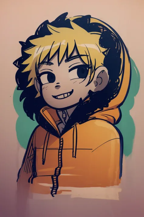 masterpiece, best quality, 1boy, kenny, blonde hair, blue eyes, hood up, parka, fur trim, upper body, smile, looking at viewer, sketch, simple background <lora:Kenny:1> <lora:BryanLeeOMalley:1>