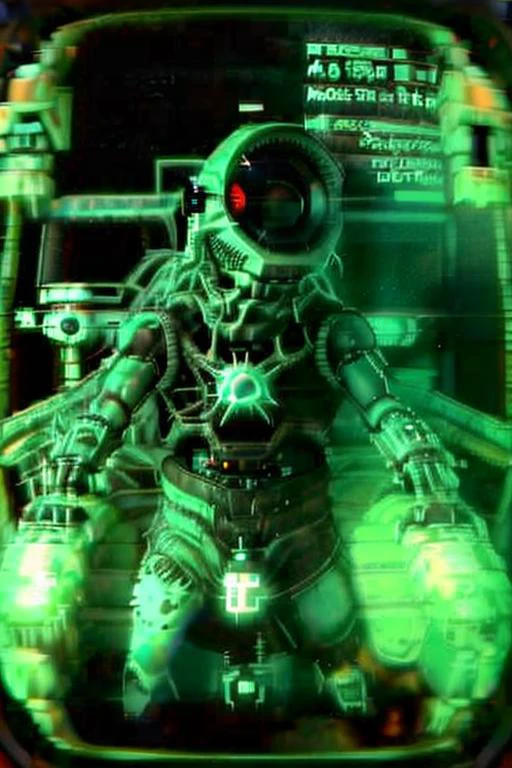 The control panel of a war machine, from inside the cockpit, flash photography, murky, poor visibility, out of frame, motion blur, low lighting, dark, volumetric lighting, bokeh, retro, <lora:80s_comp:1> <lora:Micronomicon:0.5> <lora:cyber_ui:1> <lora:1:1>