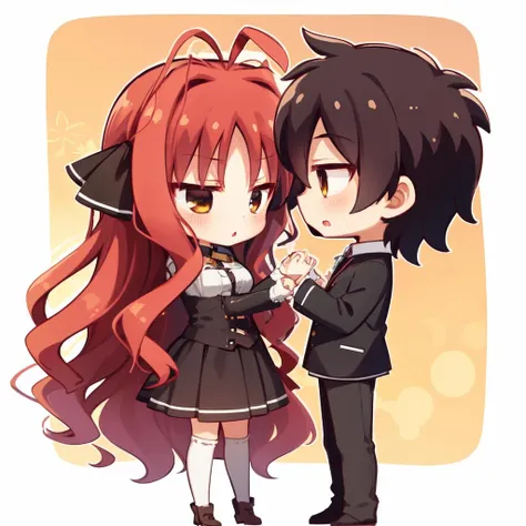 1girl, yarai miu, 1boy, mutsura yuuto, chibi, couple, <lora:YaraiMiuV10:1>, , highres, absurdres,