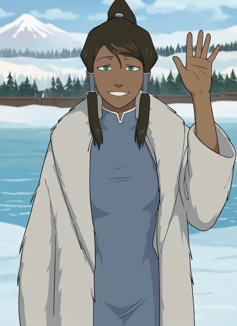 score_9, score_8_up, score_7_up, highly detailed, beautiful korra avatar_legends, dark skin, fluffy white fur coat, closeup, waving, smug, winter lake, rating_safe, source_anime, BREAK best quality, masterpiece, cartoon, e621, digital_art <lora:StyleAnaxusXL31:1.0>