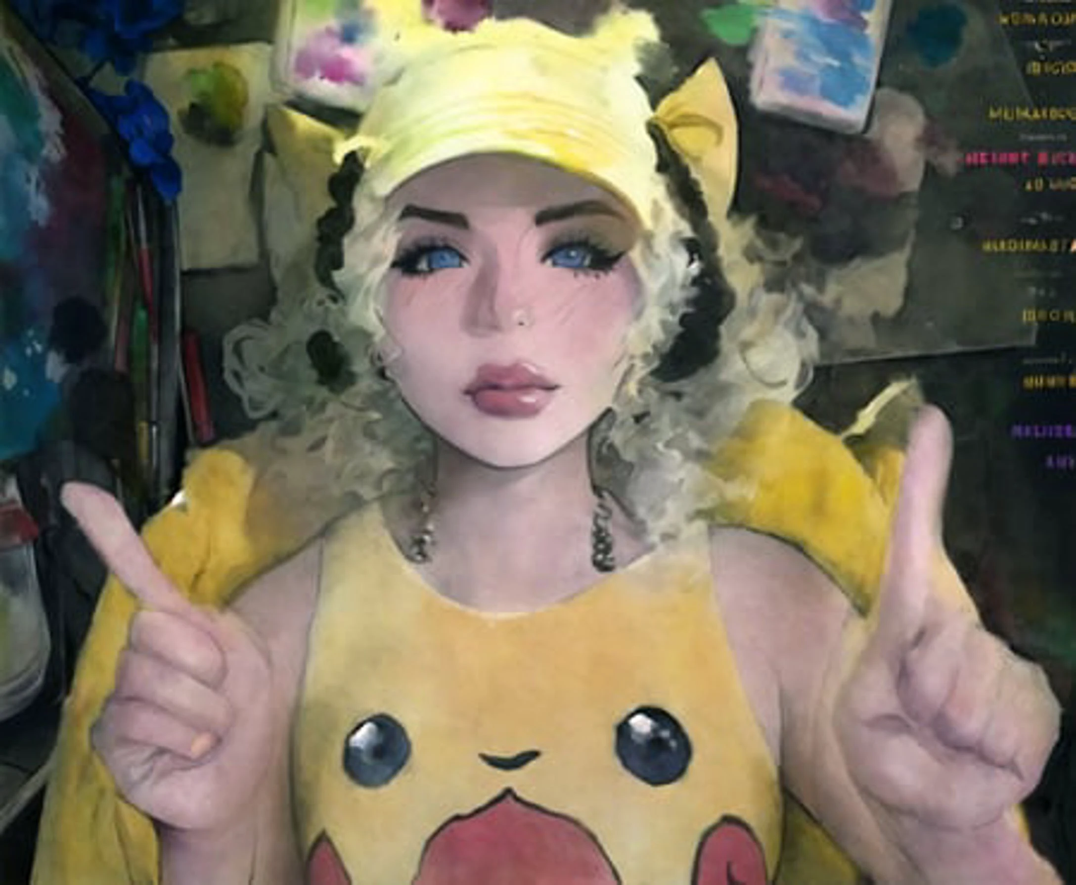 melkor_manchin art style, 1girl, red hair, watercolor, visible brush strokes, looking toward the sky,