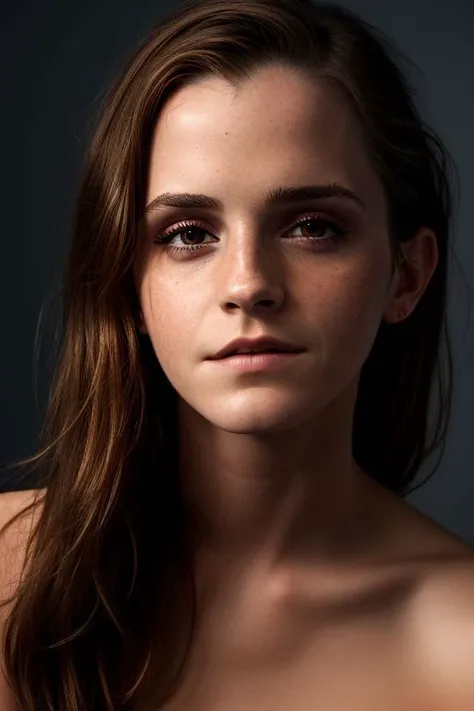 (CR-Emm4W4tson-v2-JernauGurgeh:0.95), closeup photo of young woman in gradient grey background, (oiled shiny skin:1.0), (tilted angle shot:1.1), (tilted head pose:1.1),
8k uhd, high quality,