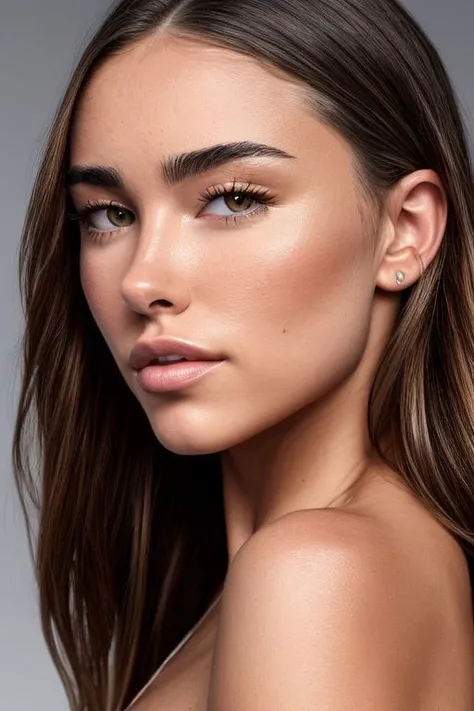 (CR-MadisonBeer-frankyfrank2k:0.9), full color portrait of woman, (nude:1.0), (oiled shiny skin:1.0), face focus,
masterpiece, best quality, sharp focus, highres 8k uhd, ultra-detailed, rim light, deep grey background,