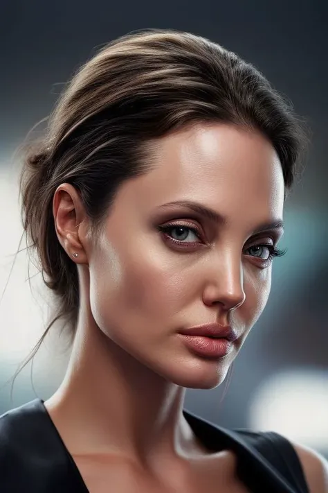 (CR-AngelinaJolie-JernauGurgeh:0.9), full color portrait of woman, (oiled shiny skin:1.0), face close up, undercut hair,
masterpiece, best quality, sharp focus, highres 8k uhd, ultra-detailed, rim light, deep grey background,