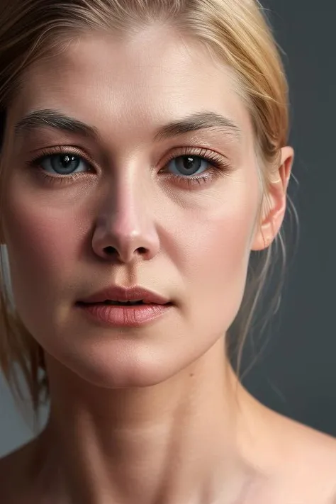 closeup photo of (CR-RosamundPik3-JernauGurgeh:0.95) as a (young:1.1) woman in grey background, (oiled shiny skin:1.0), (tilted angle shot:1.0),
(8k uhd:1.0), (best quality:1.0), (masterpiece:1.0), (sharp focus:1.0),