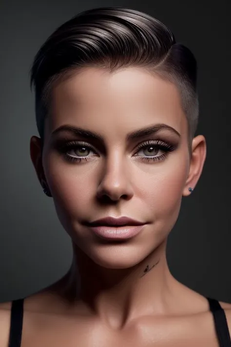 (CR-SofiaV3rgara_v2-JernauGurgeh:0.9), full color portrait of woman, (slick undercut hair:1.1),
masterpiece, best quality, sharp focus, 8k highres, ultra-detailed, rim light, (grey background:1.0),