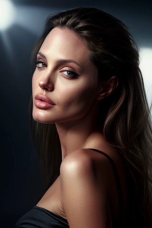 (best quality,4k,highres:1.2),ultra-detailed,realistic,portrait,painting,professional,studio lighting,vivid colors,sharp focus,physically-based rendering,HDR,extremely detailed eyes and face,beautiful detailed lips,long eyelashes,Atriz Angelina Jolie,20-year-old woman,blonde,curvy,nude,Looking at the Viewer