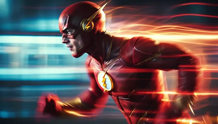 cinematic photo Close up of The Flash running <lora:Dont_Stop_Me_Now:0.9>, 35mm photograph, film, bokeh, professional, 4k, highly detailed