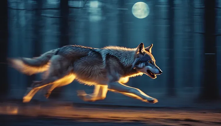 cinematic photo wolf running  under full moon   <lora:Dont_Stop_Me_Now:0.9>, 35mm photograph, film, bokeh,  professional, 4k, highly detailed