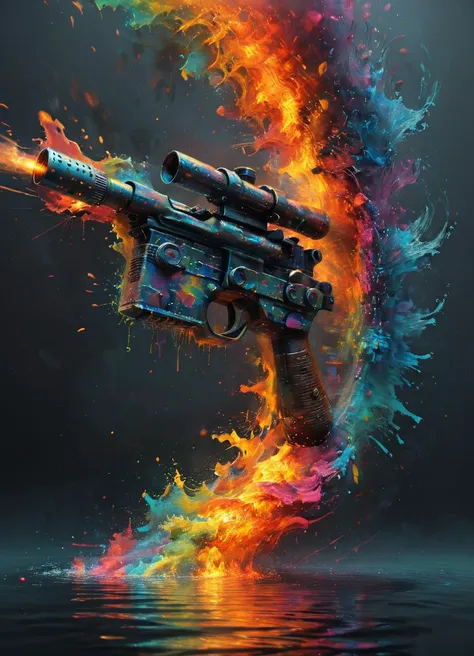 man aiming a  dl44blstr gun, highly detailed, cinematic, colorful, splashing, reflections, water, fire, 
 <lora:ArtfullyME_SDXL__v1:0.6> Artme <lora:Blastech_DL-44_Heavy_Blaster_Pistol_SDXL:0.8> dl44blstr <lora:Dont_Stop_Me_Now:0.5>