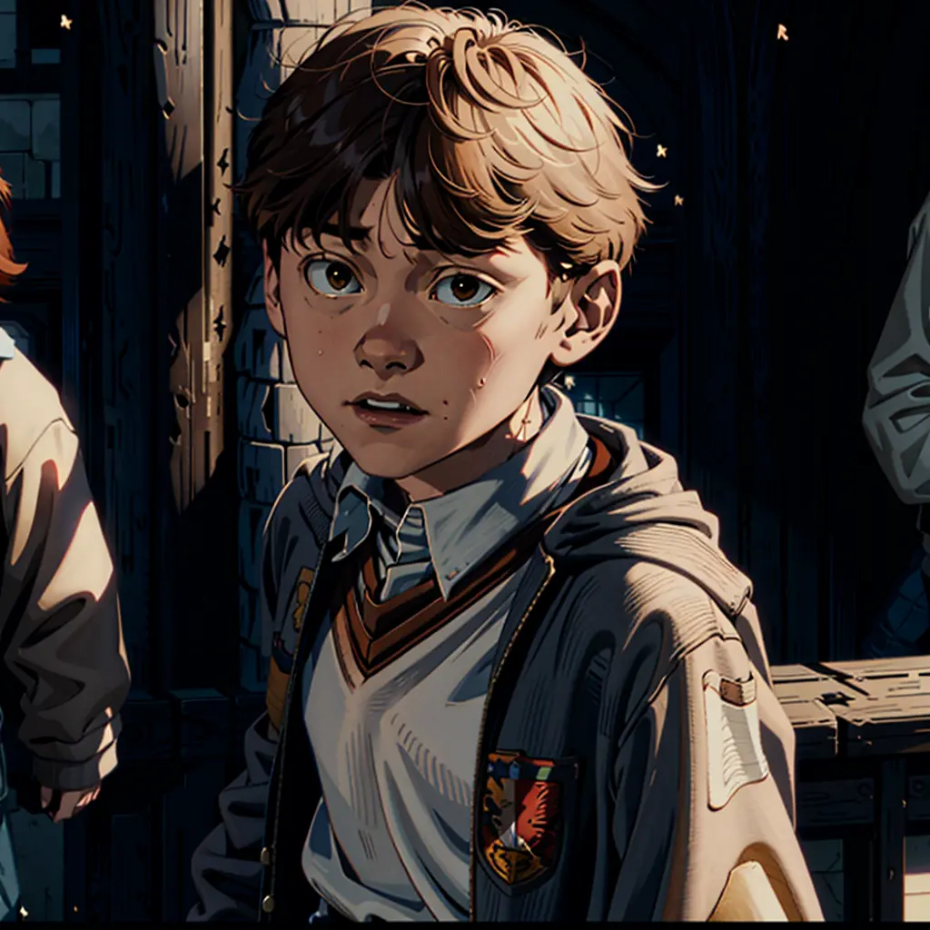 solo focus, , brown eyes, a young boy standing at school gate, white shirt, untucked shirt, grey shorts, establishing shot, grey socks, ron weasley, <lora:Fonglets_Ron_Weasely:1>