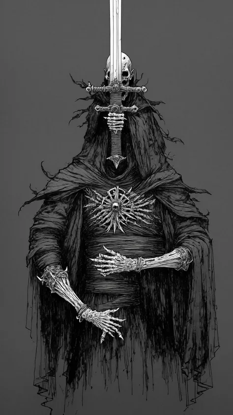 <lora:DarkInkAI:1> DarkInkAI, undead god of swords, bloodink, inksketch