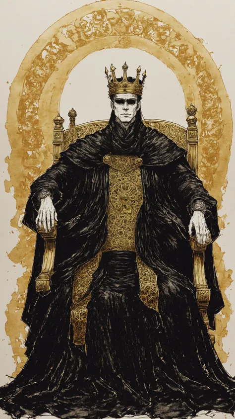 <lora:DarkInkAI:1> DarkInkAI, king on his throne, golden ink, inksketch
