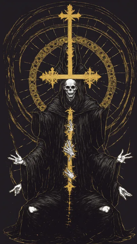 <lora:DarkInkAI:1> DarkInkAI, a gothic scribe, floating, radiating power, gold ink, inksketch