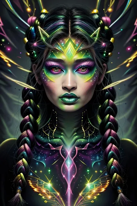 (masterpiece:1.4, best quality), (intricate details), unity 8k wallpaper, ultra detailed, (psychedelic art:1.4), (style of Alex Grey:1.3), [woman | demon:10], (lost souls in hand:1), dark color theme, visually stunning, goddess of darkness, fierce, tempting, cowboy shot, intricate, perfect lighting, perfect shading, perfect lighting, perfect shading