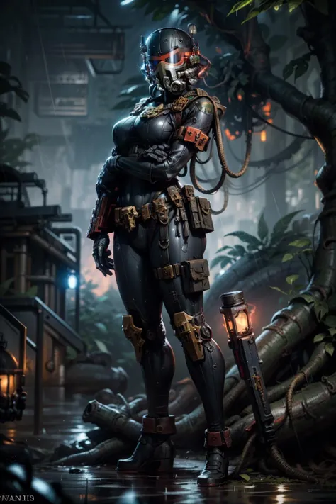 photo of , ((vindicare:1.2)), ((solo:1.3)), mask, red glowing visor, fully covered face, black bodysuit, <lora:tool - add_detail:0.5>
standing on top of tree, standing by massive tree, lush jungle, dense jungle, rain forest, dark ambiance, night time, <lora:Officio Assassinorum MK1 by CARAXES-000029:0.7>