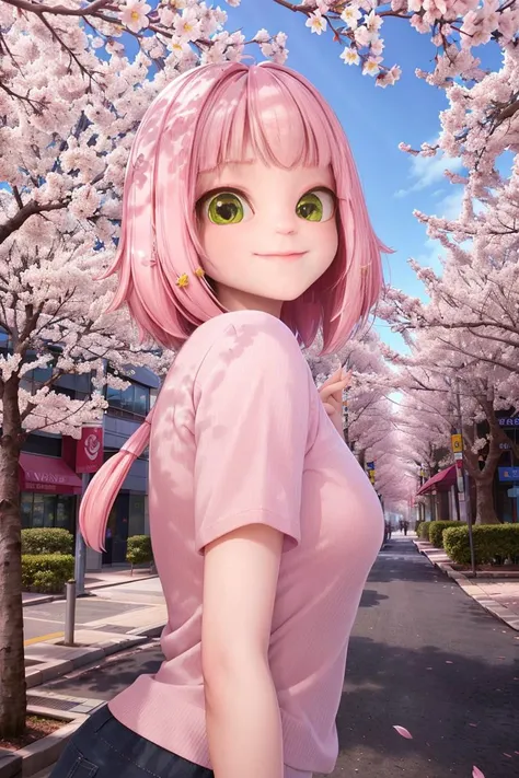 masterpiece, high quality, realistic, <lora:APOKI:0.7><lyco:GoodHands-beta2:1.0>
APOKI, 1girl, cherry blossoms, pink hair, solo, green eyes, shirt, looking at viewer, outdoors, striped shirt, smile, bangs